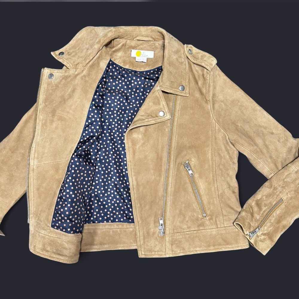 Boden Tan Suede Moto Jacket Sz 8 Like New! π§₯β¨ - Picture 8 of 12